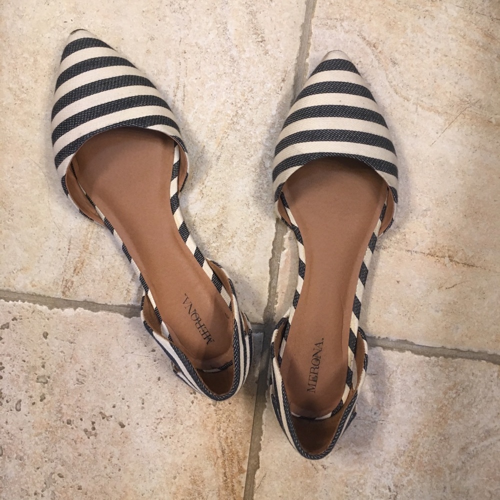 Blue striped denim d’orsay flats